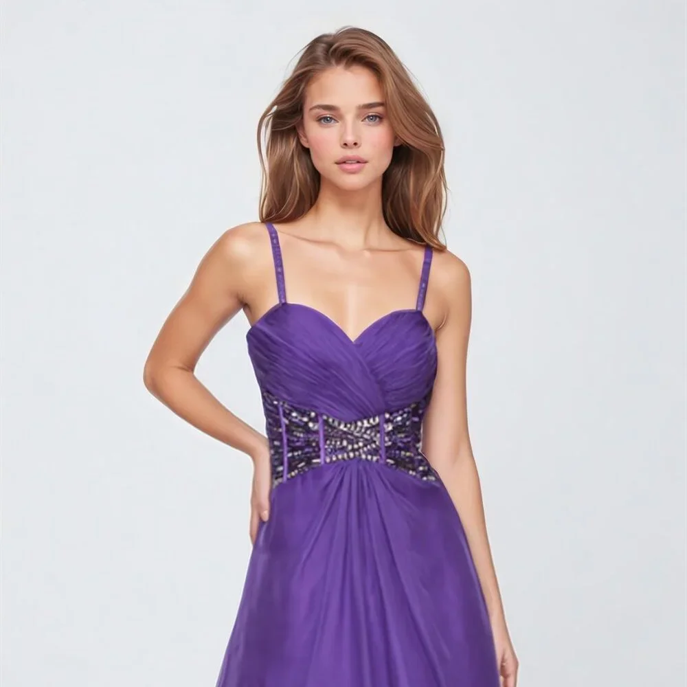 New Prom A-Line Long Polyester Dress w/ Rhinestone Embellished Waist JT 550